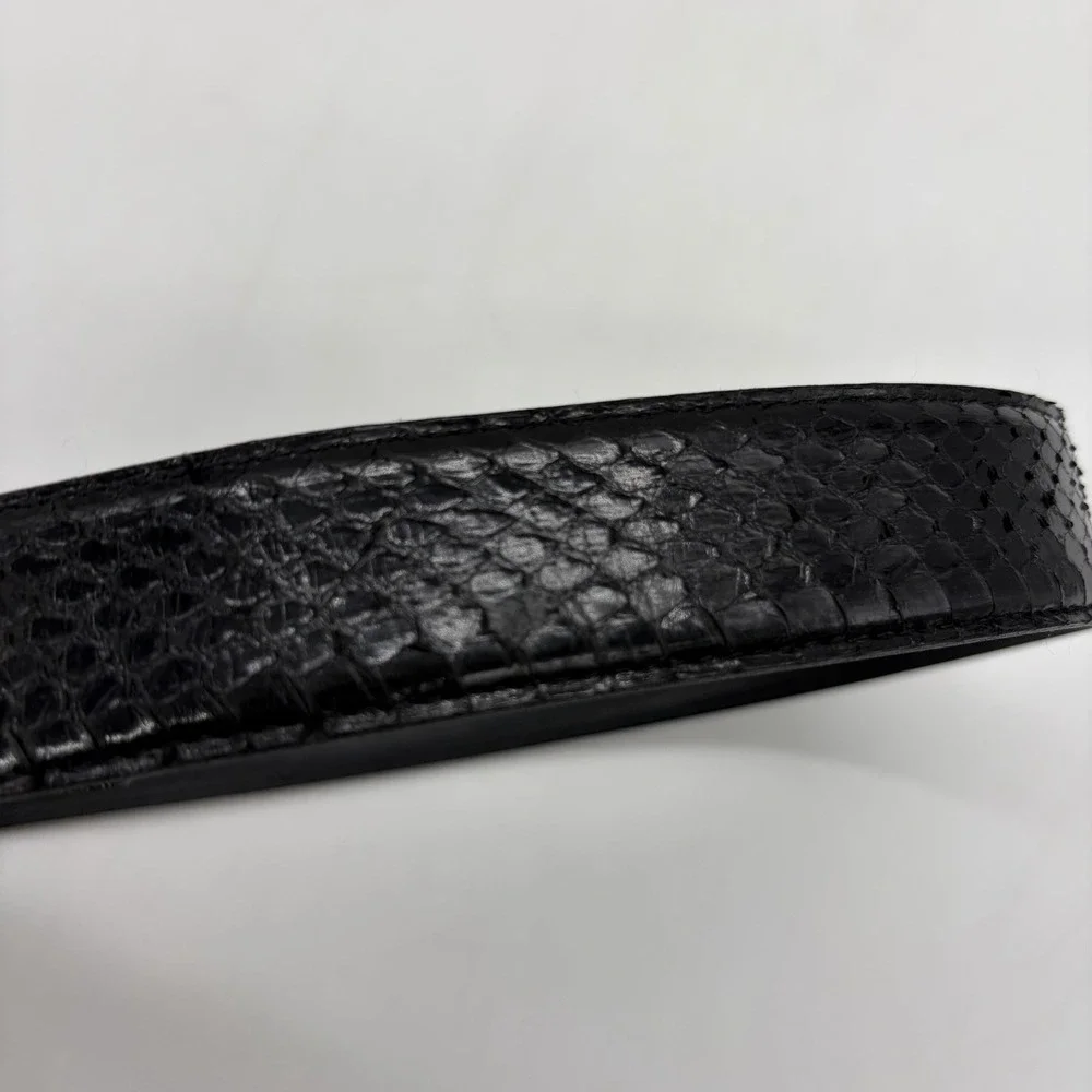 Vintage 80's Womens M/L Belt Black Genuine Snakeskin Sculptural Gold Tone Buckle
